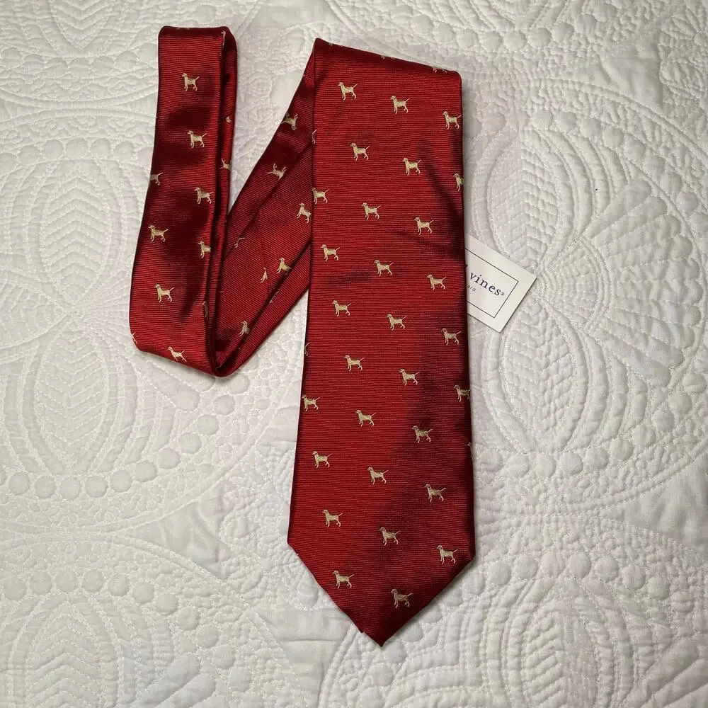Vineyard Vines Red Silk Neck Tie Yellow Labs NWT Preppy Party Made in USA 58